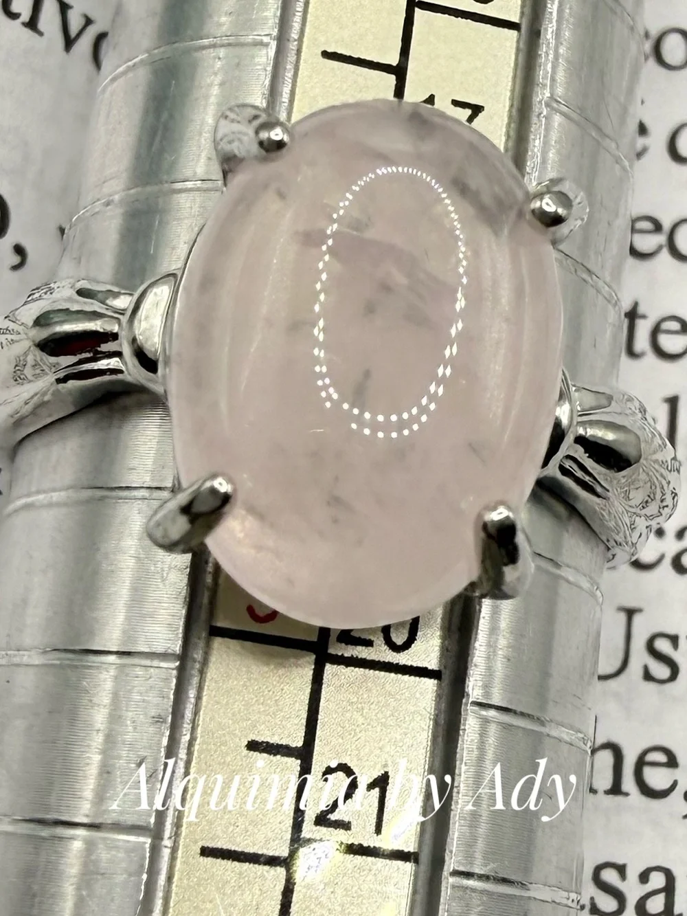 Pink Quartz Rhodium Silver Ring – 20mm Oval Stone, Tarnish-Resistant